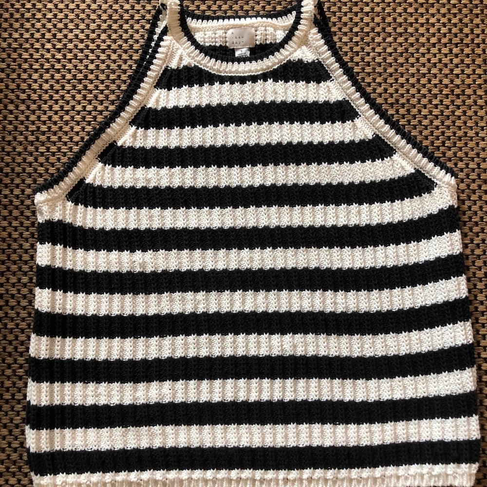 NWOT Halter Tank Black and White Stripe